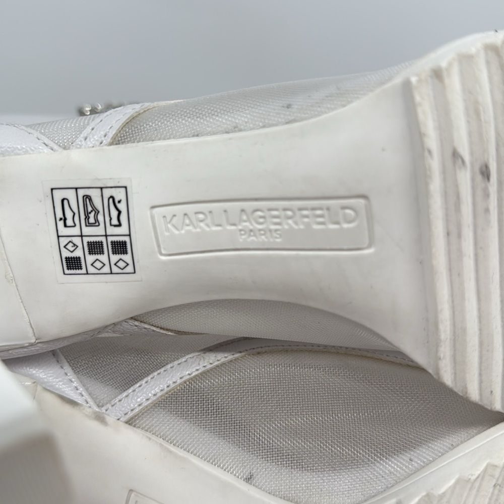 Karl Lagerfeld White Mesh Open-Toe Ankle Booties with Crystal Strap - Picture 12 of 14